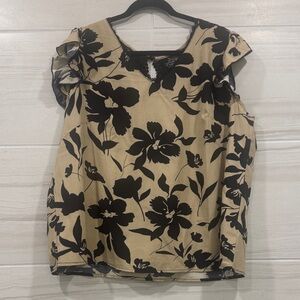 Floral Print Women's Top - Black and Tan